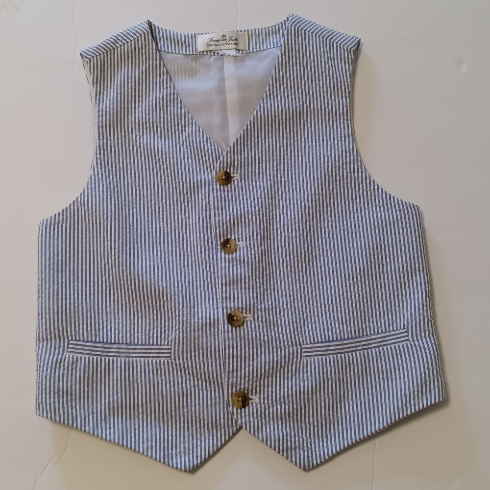 Janie & Jack Special Occasion Boy’s Blue & White Cotton Seersucker Vest